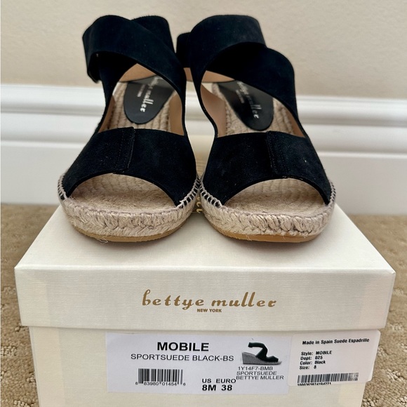 NEW IN BOX! Bettye Muller Mobile Black Suede Espadrille Sandal, Size 8 (Euro 38) - Picture 4 of 5